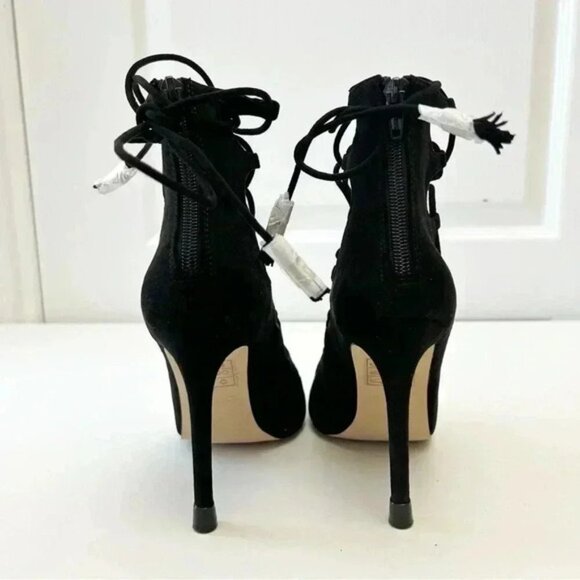 Aldo Sergioa Lace Up Stiletto Heels Peep Toe Black Micro Suede Size 7.5 - Picture 7 of 16